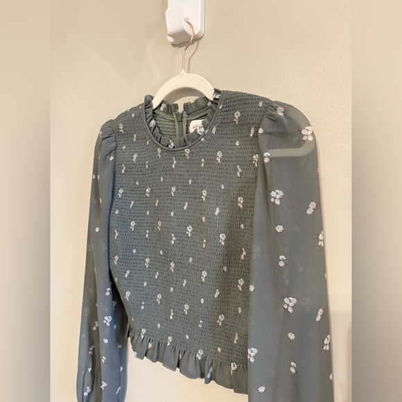 Aritzia Wilfred • Smocked Floral Long Sheer Puff Sleeve Blouse Sz M - Picture 5 of 10